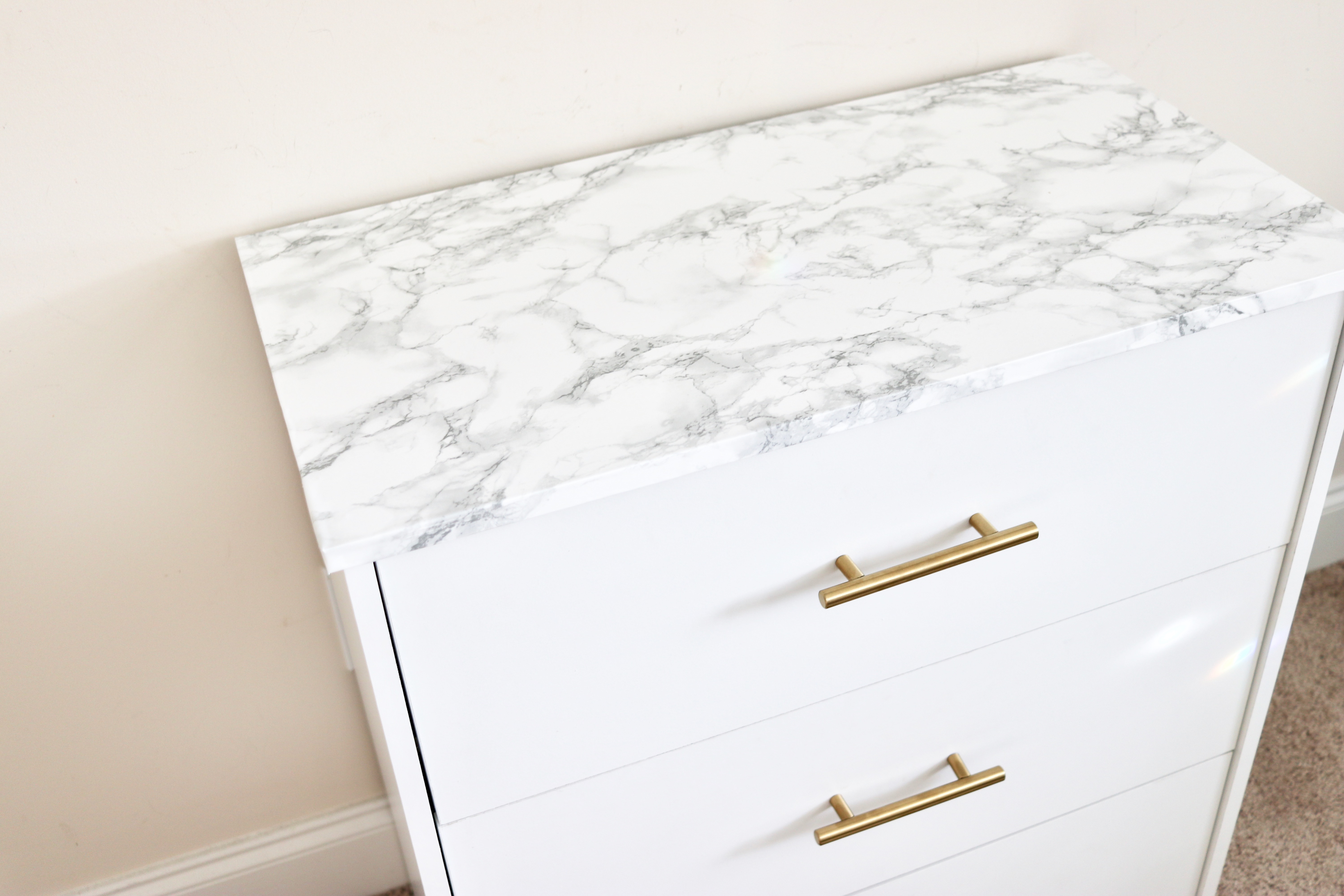 diy marble and gold drawer hack