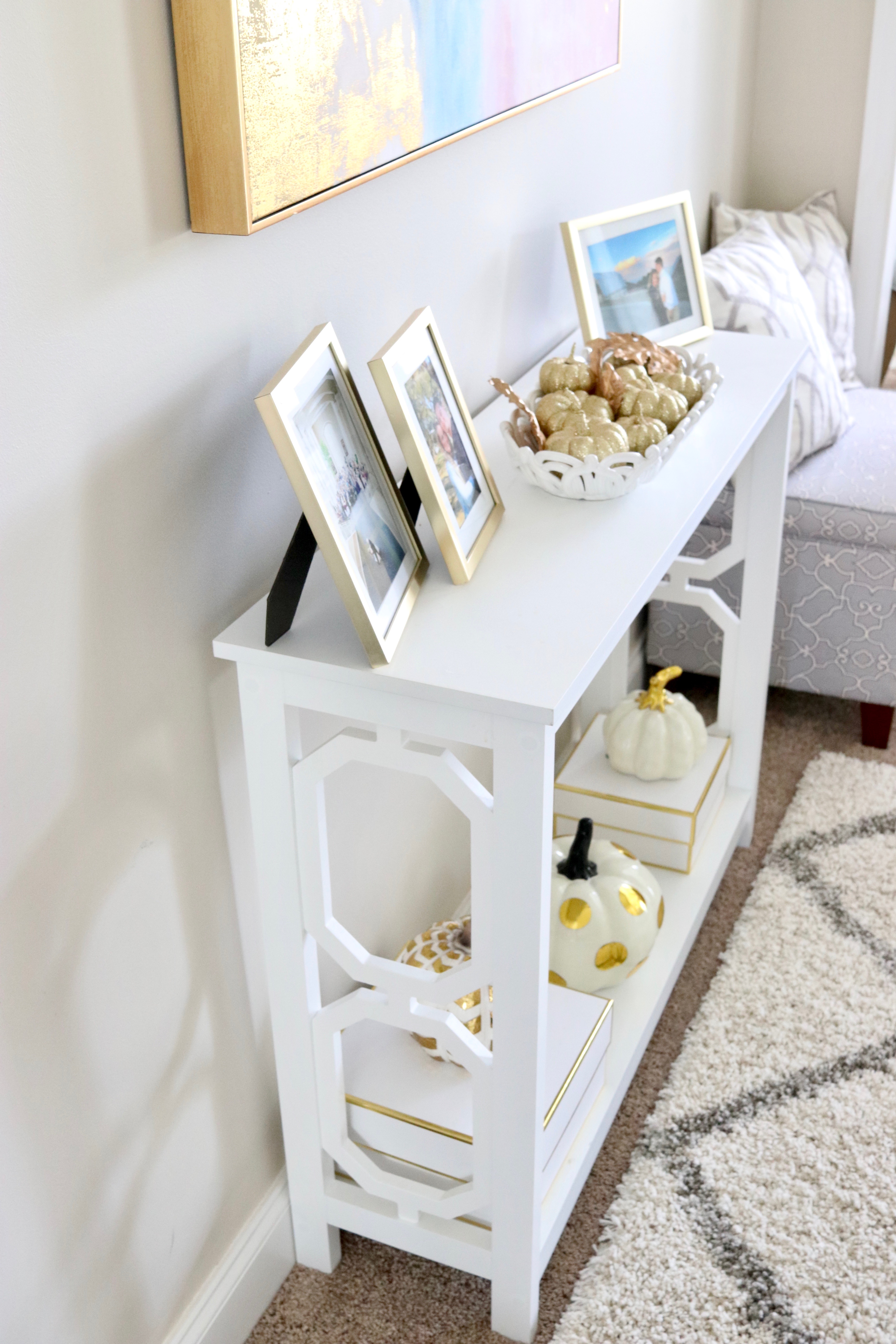 white and gold fall console table